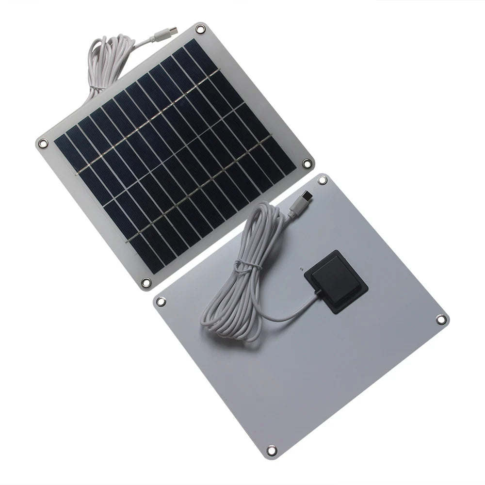 5W USB-C solar panel — front and rear module views