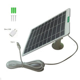 White solar charger with labeled USB-C plug and Micro-USB adapter