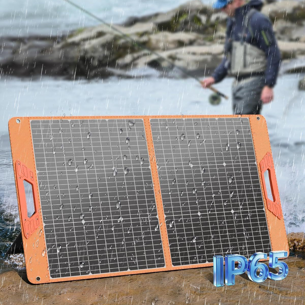 Water droplets on the front surface of the 60W two-section solar panel