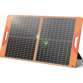 60W folding solar panel with two sections, orange edges and carry handle