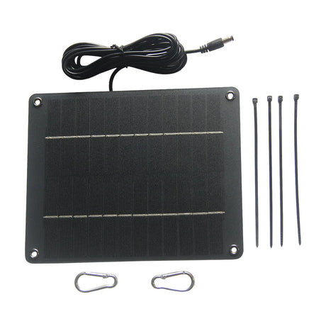 6W 12V panel with DC lead carabiners and four ties