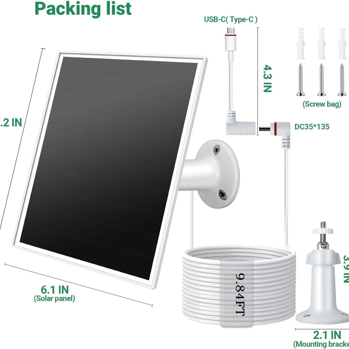 6W 6W camera solar panel — white camera panel kit and connector adapter