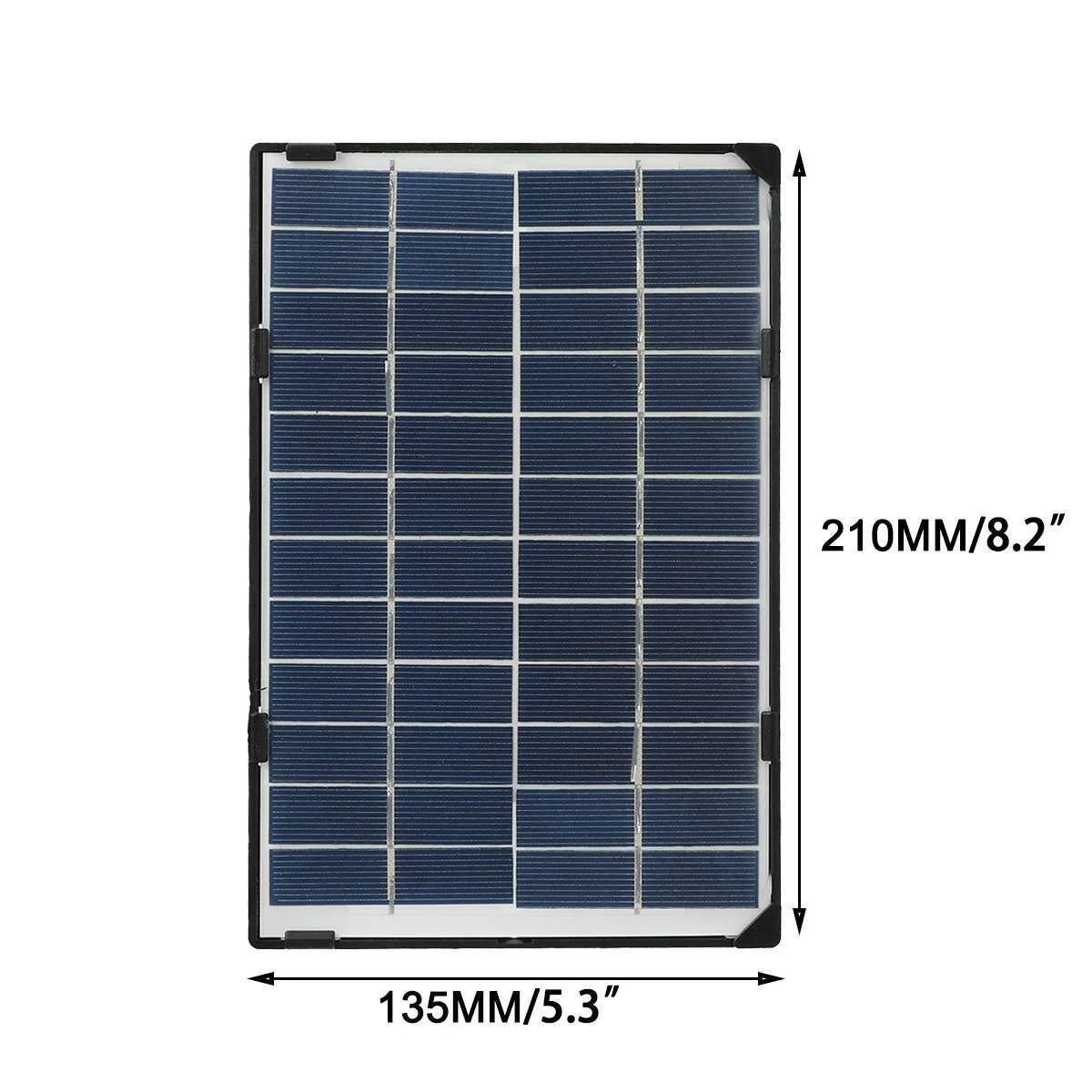 6W framed solar panel — 210x135mm dimensions