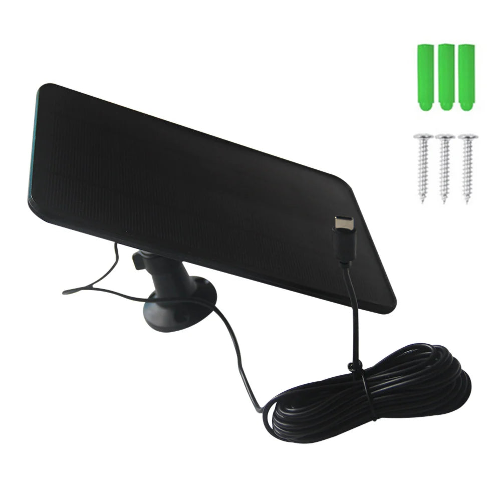 6W maximum 6W camera solar panel — black USB-C panel and fixings