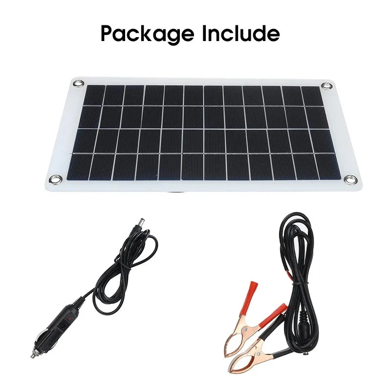 7.5W maximum 7.5W solar battery charger — package contents panel and two leads