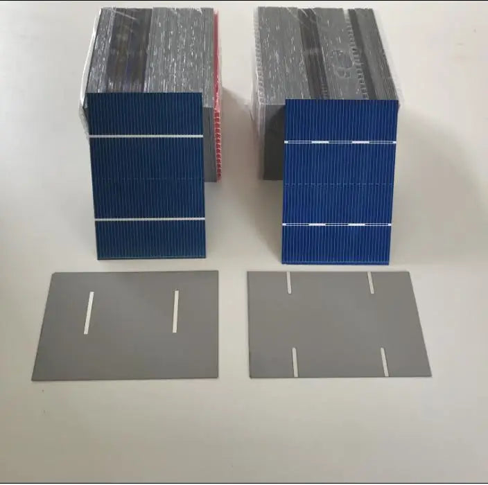 Front and back views of 78mm x 52mm polycrystalline solar cells