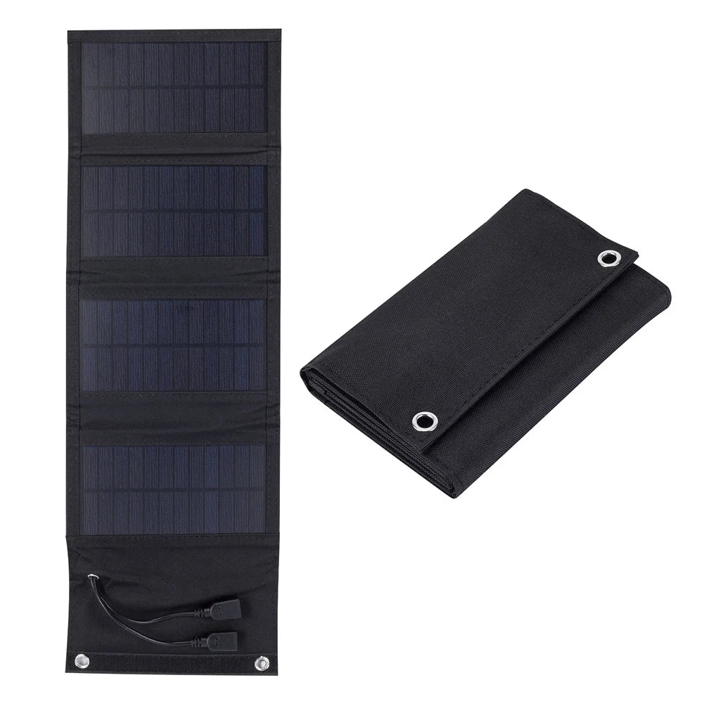 7W foldable solar charger — alternate open and folded panel