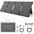 80W four-section folding solar panel with blue handle and charging accessories