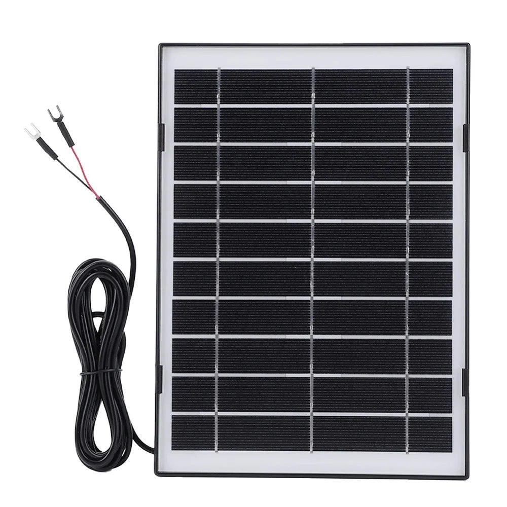 8W camera solar panel — black panel with fork lead