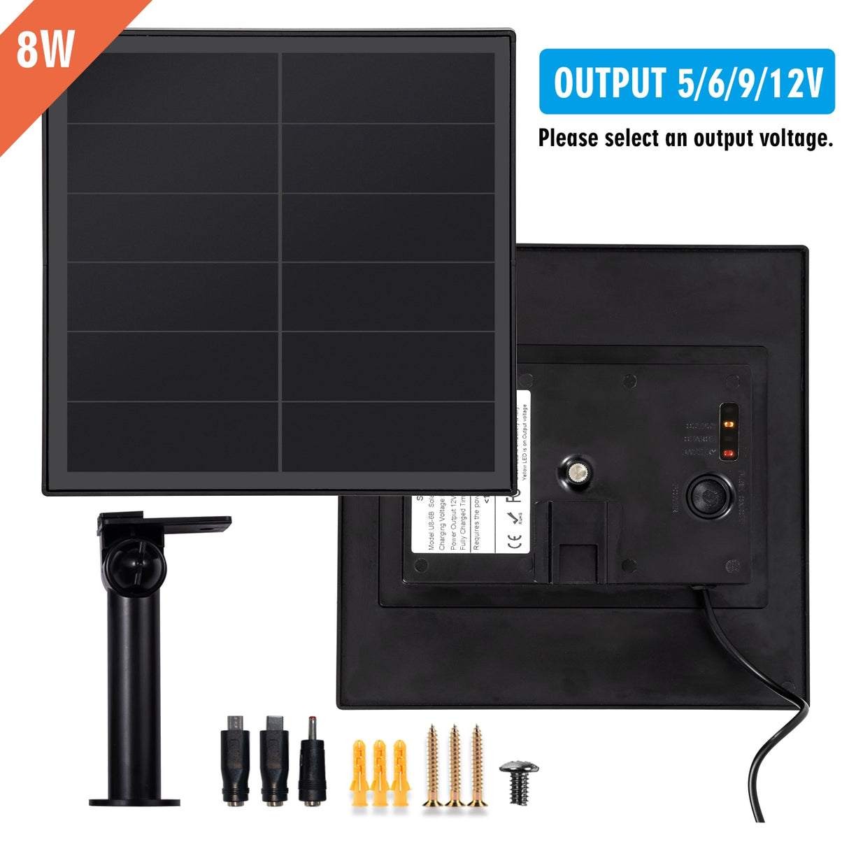 8W solar panel kit with selectable output 5V 6V 9V 12V