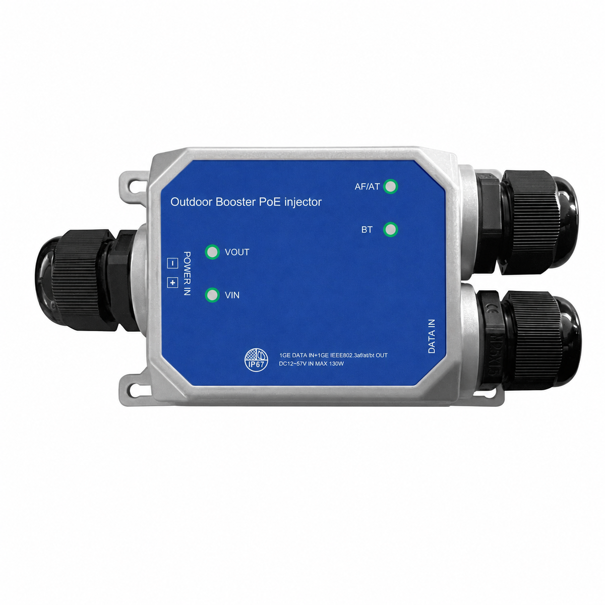 Debranded front panel of the outdoor 90W PoE injector