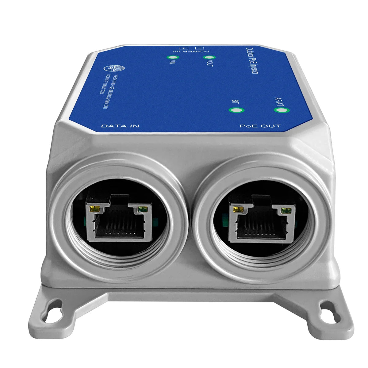 Data input and PoE output ports on the outdoor injector