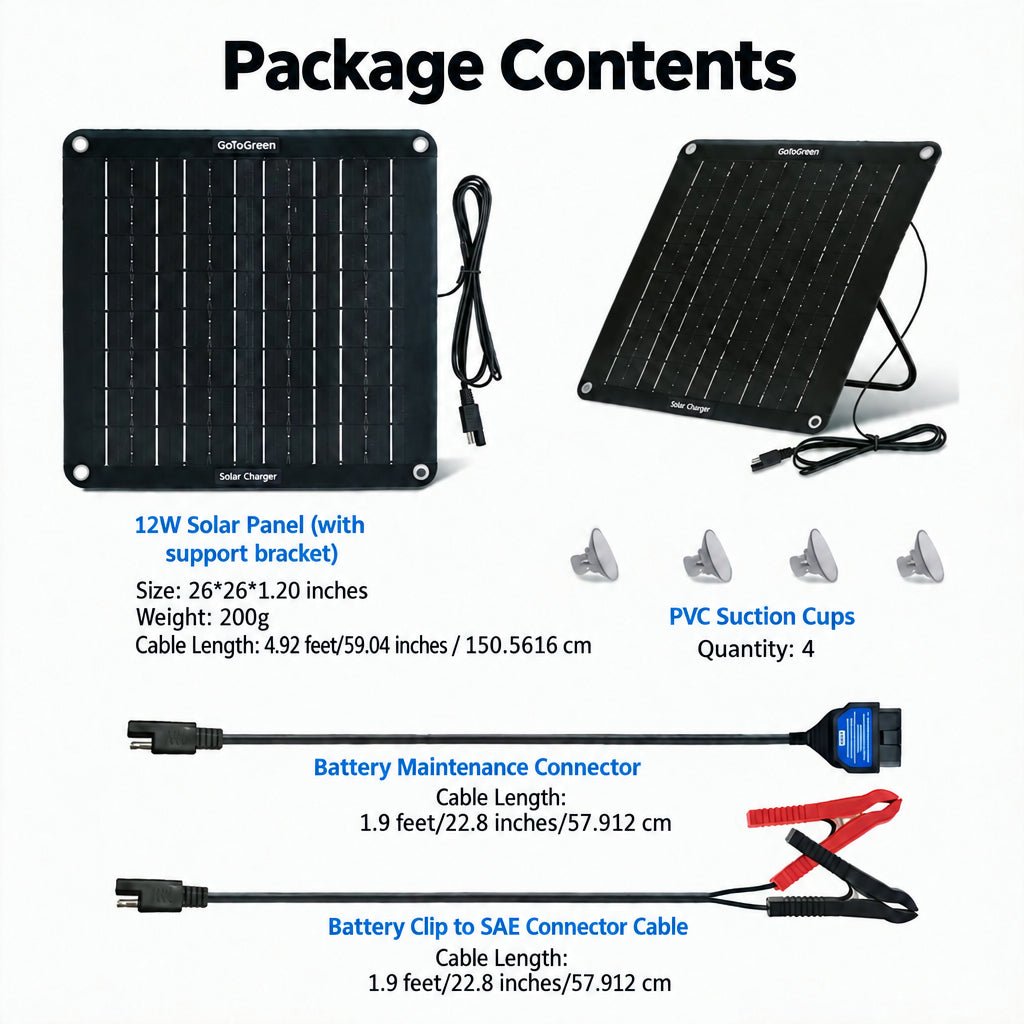 12W Solar Battery Charger & Maintainer Panel for Cars and Boats