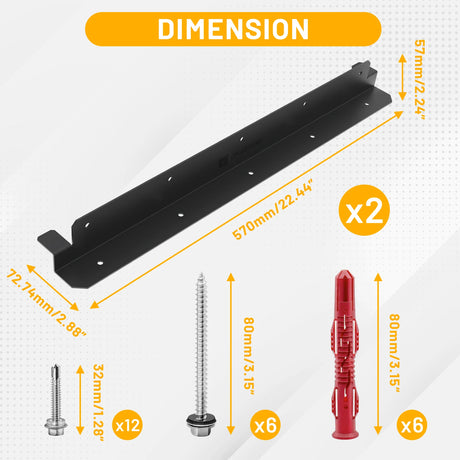 Black Long Z Solar Panel Mounting Brackets - 2 Piece Set