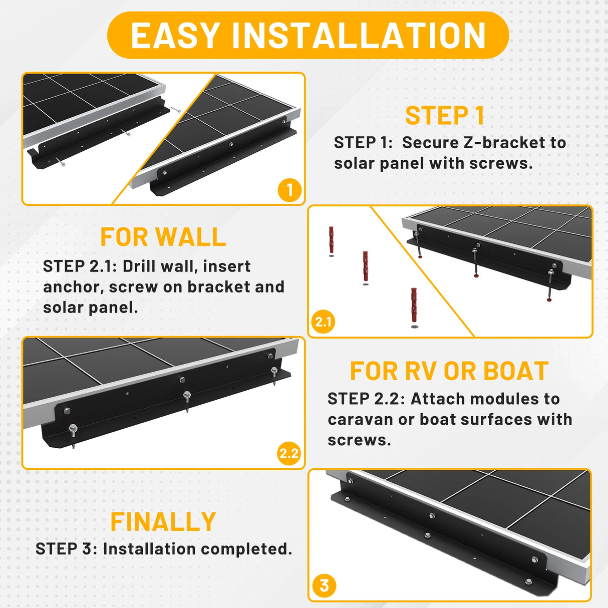 Black Long Z Solar Panel Mounting Brackets - 2 Piece Set