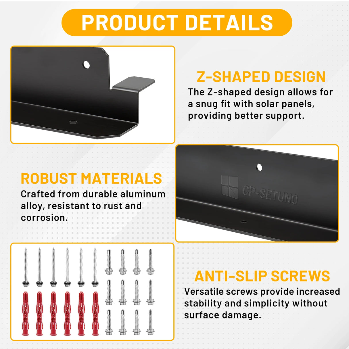 Black Long Z Solar Panel Mounting Brackets - 2 Piece Set