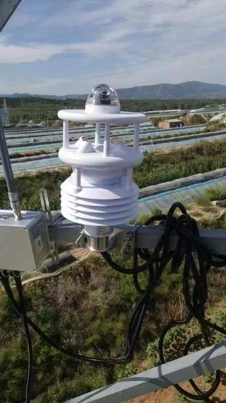 A multi-plate professional weather sensor mounted on a pole.