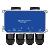 AC/DC outdoor PoE injector front panel with four cable glands