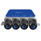 AC/DC PoE injector with four installed cable glands