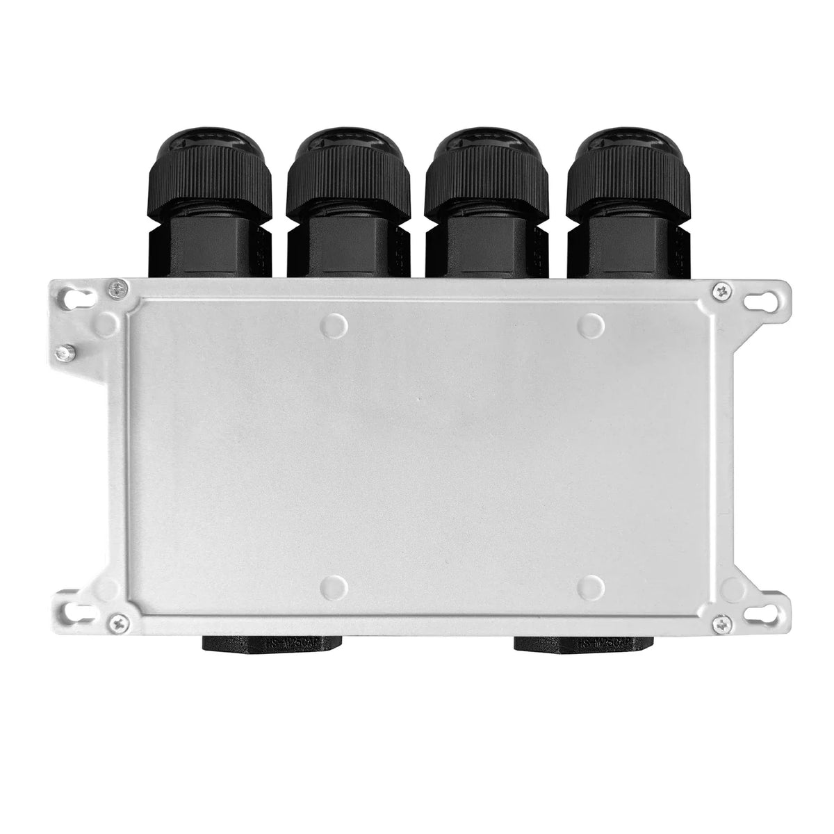 Rear metal cover and mounting tabs of the outdoor PoE injector