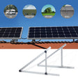 Adjustable solar panel mount bracket showing RV, roof, ground, and wall installation applications