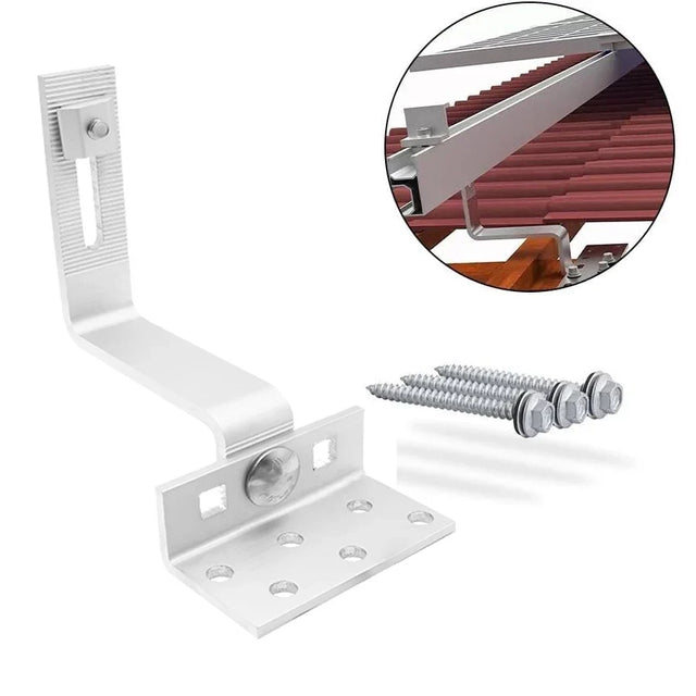 Adjustable solar panel roof hook with base plate and mounting fasteners