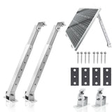 Adjustable solar panel tilt bracket kit with support legs, feet, plates, and fasteners