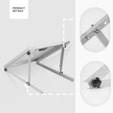 Close-up of aluminum solar panel tilt mount bracket with slotted rails and hand-tightening knob