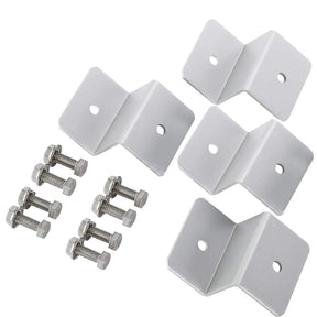 Four aluminum solar panel Z brackets with matching bolts