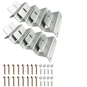Four aluminum solar Z brackets with mounting bolts and washers