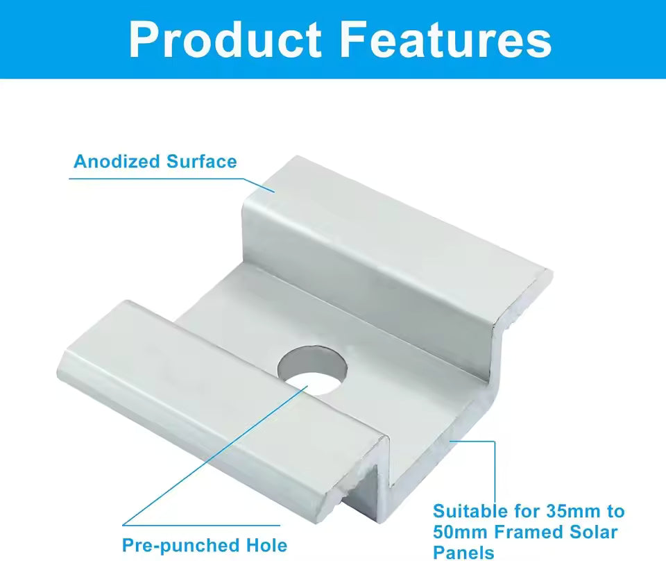 Anodized aluminum solar panel mid clamp with predrilled center hole