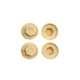 Beige plastic hex head screw caps shown from top and underside