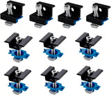 Four black end clamps and six black mid clamps for solar panels