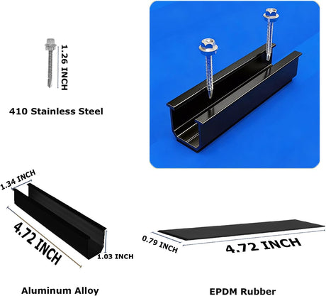Black mini rails and clamps for solar panel mounting