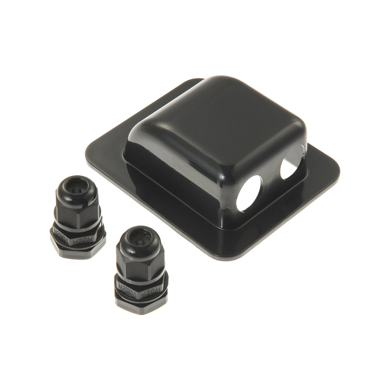 Black solar cable entry gland housing with cable glands