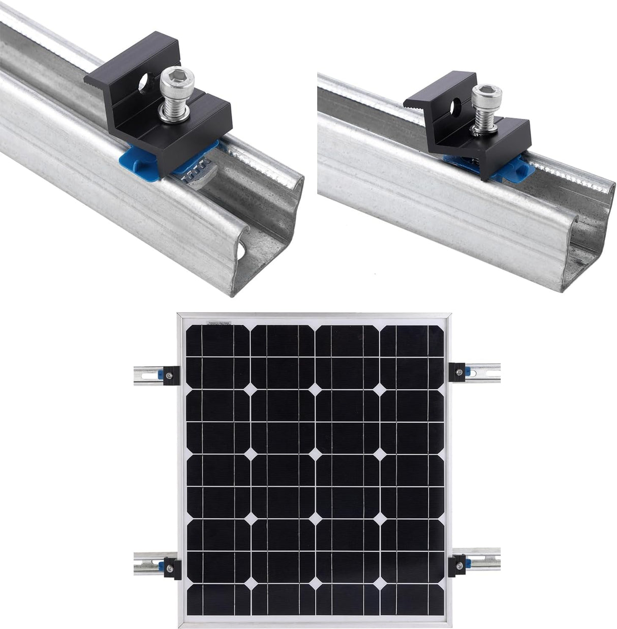 Black solar panel end clamp installation angle