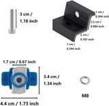 Black two-hole solar panel end clamp and mounting hardware details