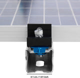 Black solar panel end clamp secured to a framed module