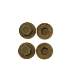Brown plastic hex head screw caps shown from top and underside
