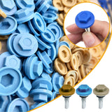 Light blue, brown, and beige hex head screw caps with fitted examples