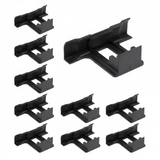 Ten black ABS water drain clips arranged in a grid, product overview.