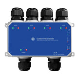 Front panel and indicator lights on the four-port PoE extender