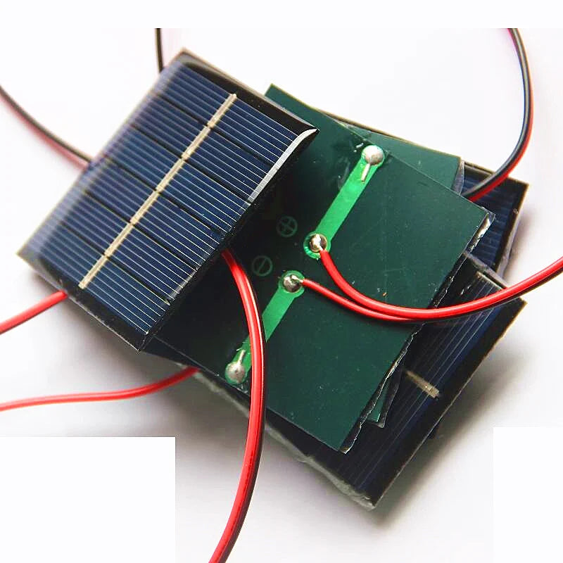 0.55W 3V Epoxy Mini Solar Panel with Wires, 60 × 55mm — stacked wired mini panels