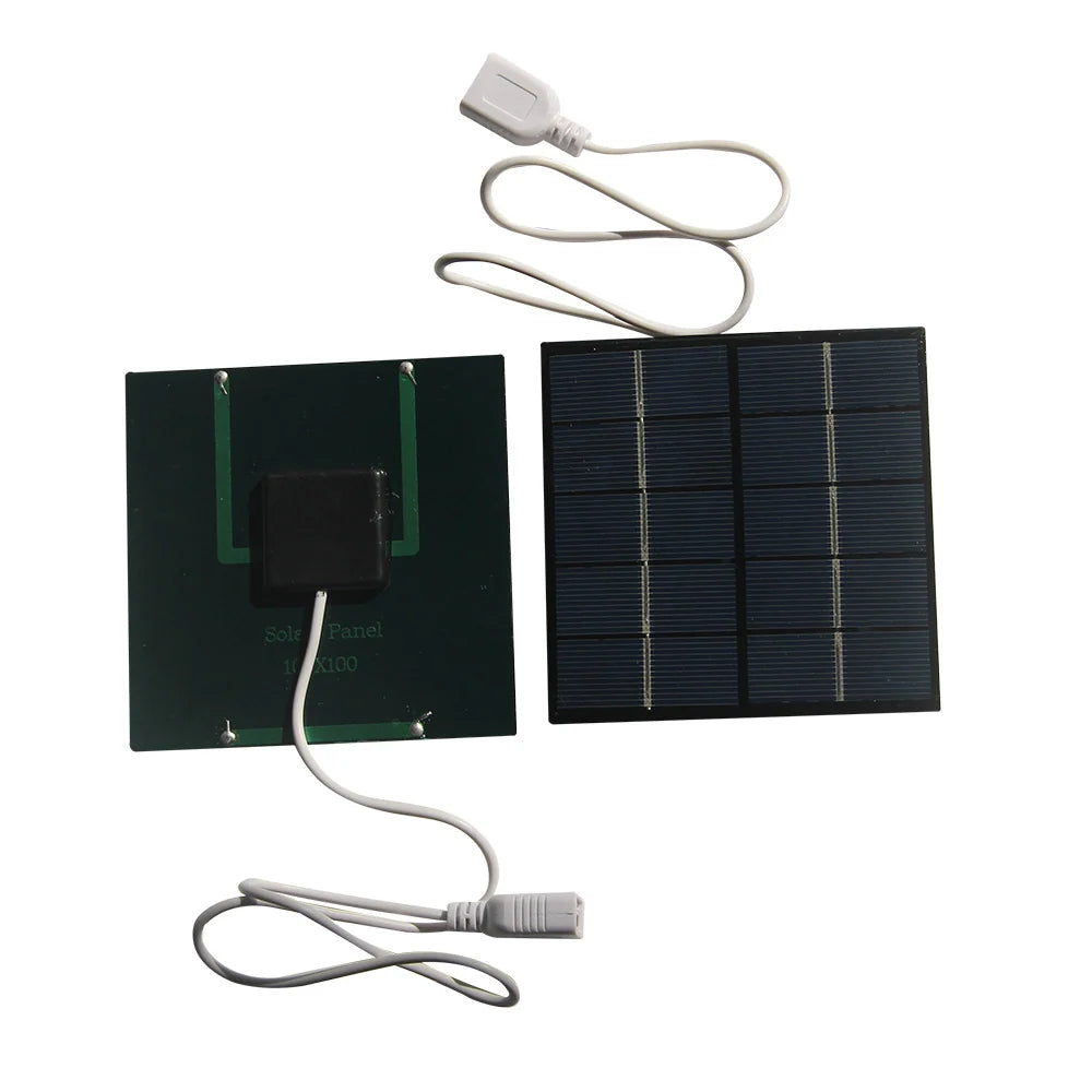 1.2W 5V Epoxy Mini Solar Panel with 35cm USB-A Lead — front and rear views