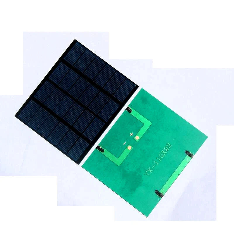 1.5W 6V PET Mini Solar Panel, 110 × 92 × 2mm DIY Module — front and rear of panel
