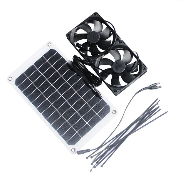 10W 12V Dual-Fan Solar Ventilation Kit with 3m DC Lead — 10W panel and two fans