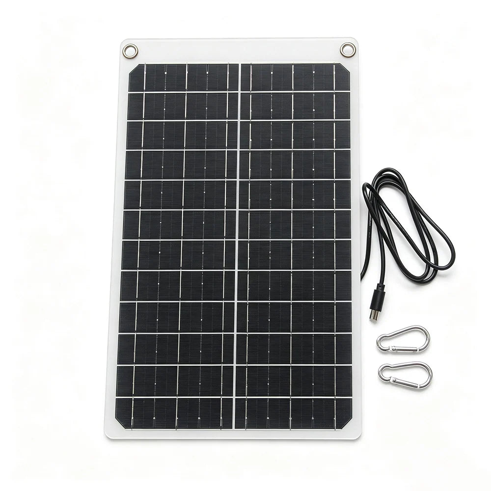 11W 12V Solar Panel with 1m USB-C Cable and Carabiners — panel with attached cable