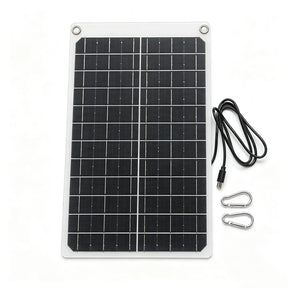 11W 12V Solar Panel with 1m USB-C Cable and Carabiners — panel with attached cable