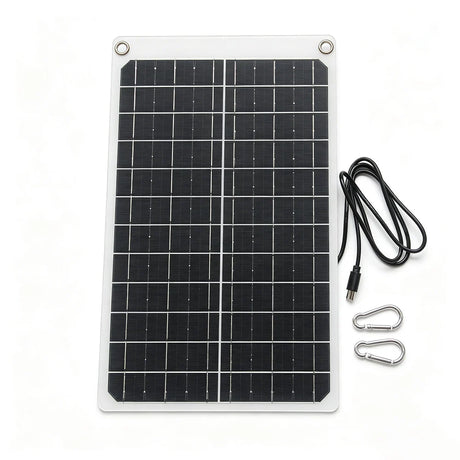 11W 12V Solar Panel with 1m USB-C Cable and Carabiners — panel with attached cable