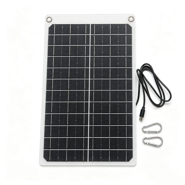 11W 12V Solar Panel with 1m USB-C Cable and Carabiners — panel with attached cable